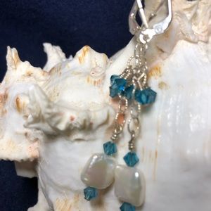 Handcrafted Sterling silver square pearl earrings with Swarovski crystals